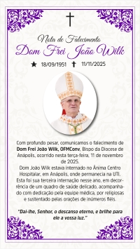 Nota de Falecimento: Dom Frei Jo&atilde;o Wilk